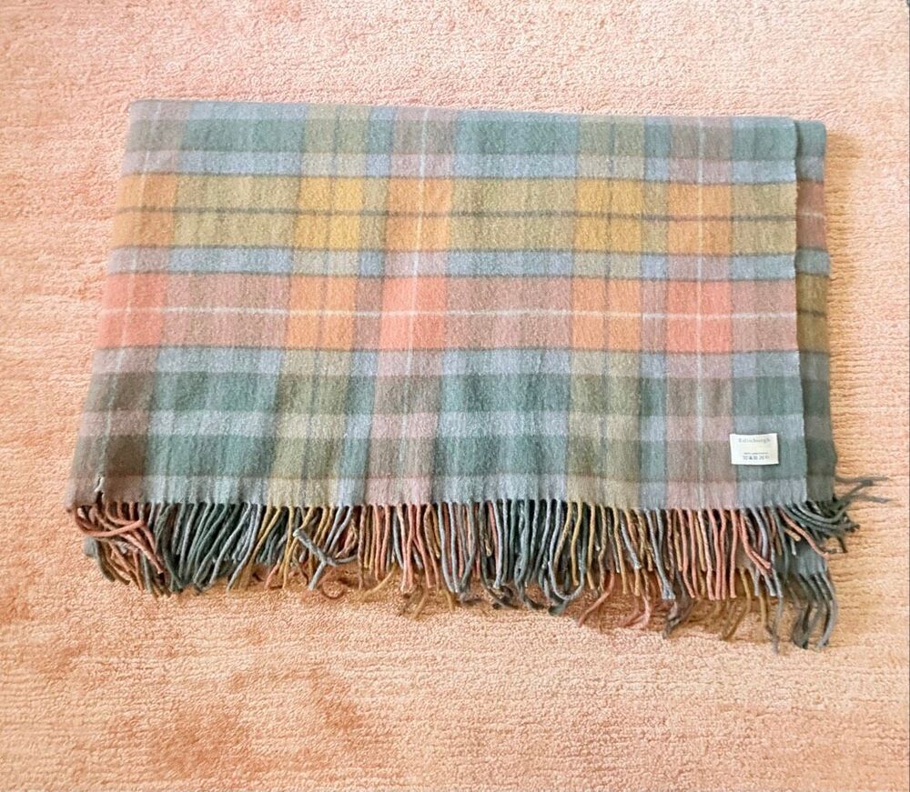 Edinburgh 100% Lambswool Plaid Throw Blanket Fringe 38x76 Soft Warm Scotland Sty